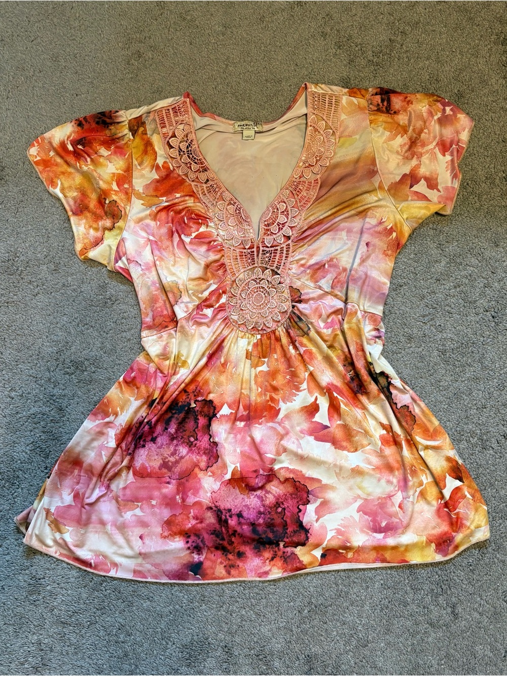 ONE WORLD Pink Floral V-Neck Top XXL